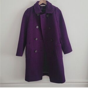 Balenciaga Purple & Black Check 100% Virgin Wool Pea Coat